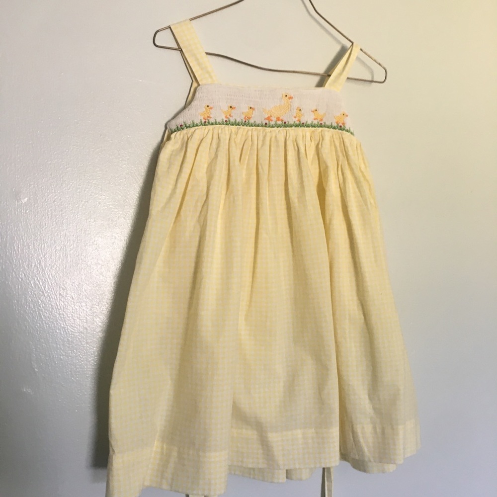 COPY - Silly goose smocked dress yellow gingham size 4